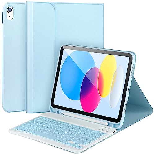 AHYWTAN iPad 11/��10����p�P�[�X �L�[�{�[�h�t�� ���O���\��Bluetooth�L�[�{�[�h�P�[�X iPad A16 2025 11�C���`/��10���� 2022 10.9�C���`�p �y���V���z���_�[�t�� �l�p���L�[�L���b�v �u���[