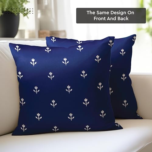 Image of Encasa XO Silver Foil Cushion Covers, Pillow Cases, No Inserts Blue