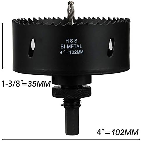 102mm(4") HSS Hole Saw for Wood, M42 Bi-Meta Vent Cutter in 30mm Cutting Depth, Black Finished Soffit Cutter Saw with Heavy Duty Hex Shank Arbor
