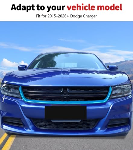 Image of Voodonala Front Grille Inserts Trim for 2015-2026 Dodge Charger, Radiator Grill Cover Protector, ABS Light Blue Exterior Accessories, 2PCS