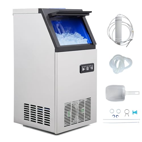 Commercial Ice Maker Machine 130Lbs/24H, Stainless Steel Undercounter & Freestanding Ice Maker with 24Lbs Storage, 2-Way Water Supply - for Bars, Restaurants, Home, Silver by YardYonder - Used condition