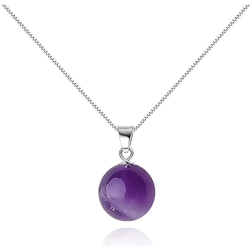 February Birthstone Elegant Purple Amethyst Crystal Pendant Necklace 925 Sterling Silver Chain Necklace Adjustable Healing Crystal Necklace birthstone necklace for women girls(Amethyst)