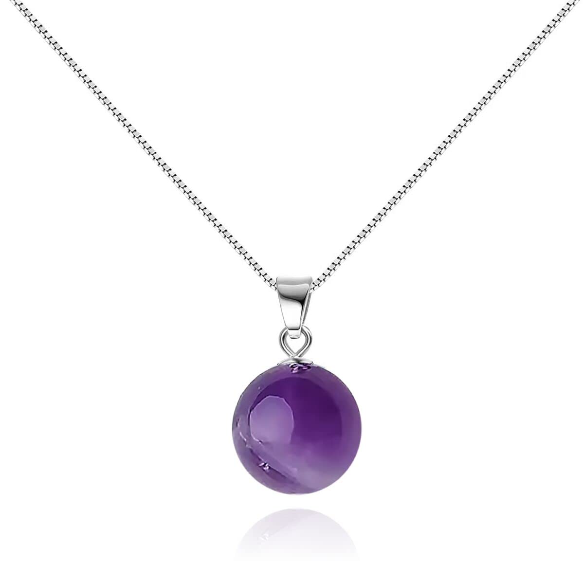 Crystal Pendant Necklace 925 Sterling Silver Chain Necklace Adjustable Healing Crystal Necklace For Women (Amethyst)
