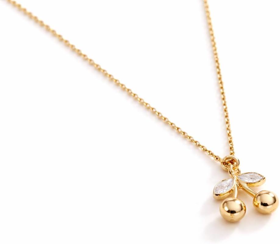 Anti Tarnish Gold Plated Stone Cherry Pendant Necklace for Women & Girls | Latest Stylish Minimal Jewelry Sets | Modern Design Aesthetic Accessories | Ideal for Gifting | Korean Style Jewelry