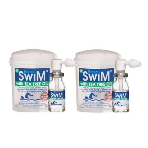Earol Swim Ear Spray with Olive and Tea Tree Oils Clinically Proven Protects Against Water Trapping 200 Metered Doses in 10ml Spray Bottle (Pack of 2)