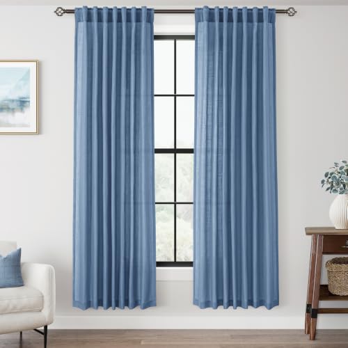 Jolilight Denim Blue Curtains for Living Room Back Tab Modern Farmhouse Semi Sheer Blue Curtains 72 inches Long 2 Panels Set Muted Neutral Window Curtain for Dining Room Bedroom 52x72