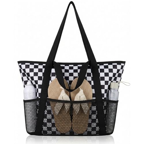 Image of HOMESPON Beach Bag Large Waterproof Sandproof Tote for Women with Zipper and Mesh Pockets