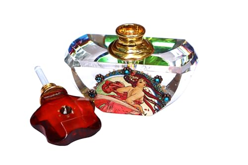 Elegant Art Nouveau Glass Perfume Bottle with Hand-Painted Accents and Crystal Rhinestones - Vintage Bohemian Vanity Accessory for Unique Gifts - Image 5
