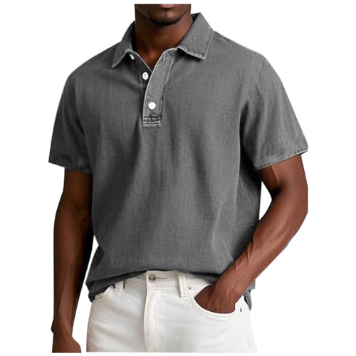 Polo de manga corta para hombre con botones, tallas grandes, para tiempo libre, verano, monocolor, camiseta de tenis de corte ancho, camiseta de tenis para exteriores, gris, M