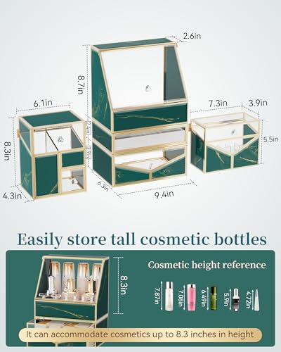 Extra Large Makeup Organizer, Glass Cosmetic Storage with Drawers, Stackable Makeup and Jewelry Organizer for Vanity Table, Bathroom Countertop, Skincare, Lipsticks, Perfume, Brushes