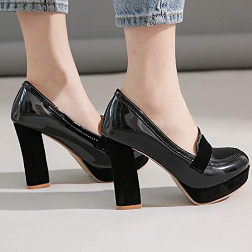 AIMODOR Womens Penny Loafers Patent Platform Chunky High Heel Pumps4