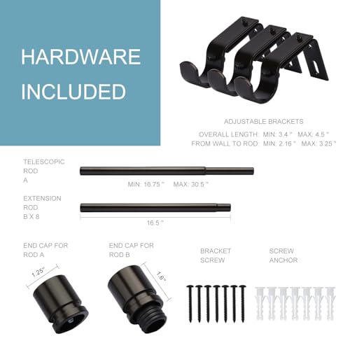 Image of Byondeth Curtain Rods for Windows 16 to 144 Inches Adjustable Length 1 Inch Diameter Window Curtain Rod with Aluminium End Cap, Antique Bronze