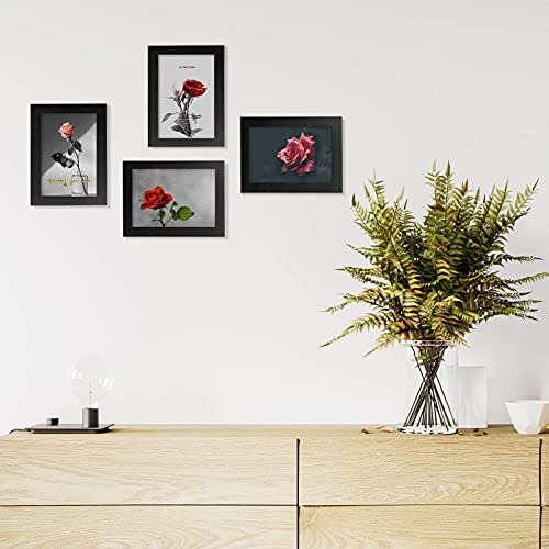 Egofine 4x6 Picture Frames Set of 4, Made of Solid Wood Covered by Plexiglass 3x4.5 and 3.5x5 with Mat or 4x6 without Mat, for Table Top Display and Wall Mounting Photo Frame Black by Egofine - Image 9