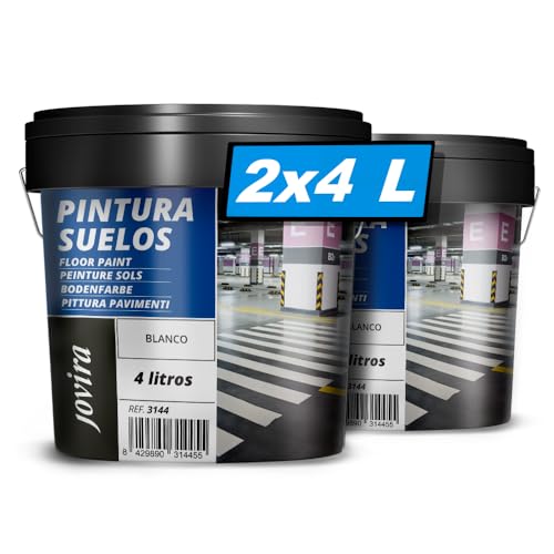 JOVIRA PINTURAS Pintura Suelos, Garajes y Pavimentos Deportivos en general, acabado Mate. Protege y decora las superficies de hormigón, cemento y asfalto. (2x4 Litros, Blanco) A-14C