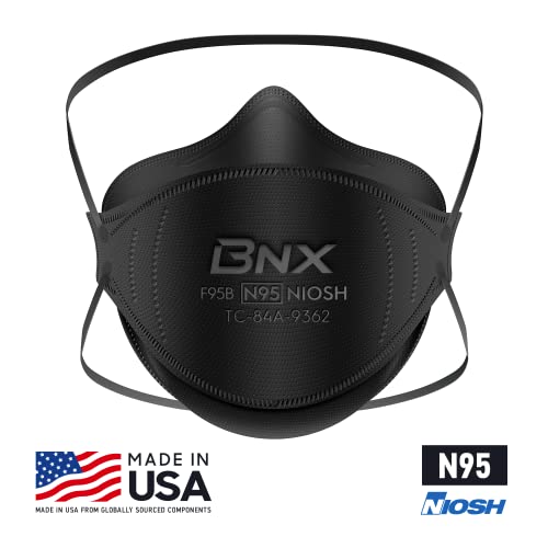 BNX N95 Mask NIOSH Certified MADE IN USA Particulate Respirator Protective Face Mask, Tri-Fold Cup/Fish Style, (20-Pack, Approval Number TC-84A-9362 / Model F95B) Black