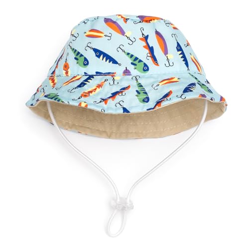 THE WORTHY DOG Gone Fishin' Bucket Hat for Dogs – Lightweight Pet Sun Hat with Adjustable Chin Strap, Soft Brim & Bright Colors - Blue, Small