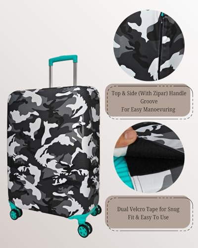 Image of Printed Polyester Suitcase Cover Stretchable Luggage Protector Trolley Bag Cover Travel Accessory (White Black-S,M,L)