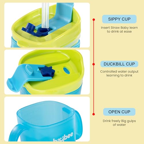 Image of BAYBEE Hazzy 2 in 1 280ml Baby Sipper Bottle for Kids, Drinking Training Anti Spill Sippy Cup with Silicone Straw, Spill Proof & Non-Slip Twin Handles | Spout Sipper Cup for Infants 6+ Months (Blue)