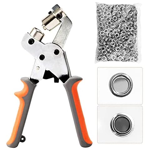 Dyna-Living Grommet Handheld Hole Punch Pliers Grommet Machine Hand Press Tool with 500 Silver Grommets of 3/8inch(10.5mm), Portable Metal Manual Grommet for Belts, Crafts, Rubber, Poster Cover