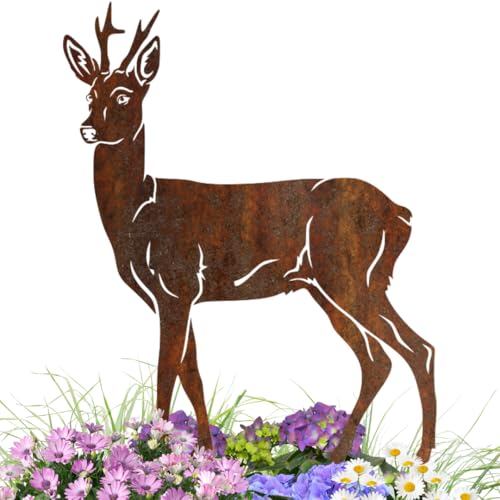 Terma Rehbock Gartenstecker aus Metall – Rostfigur Wildtier 45 cm...