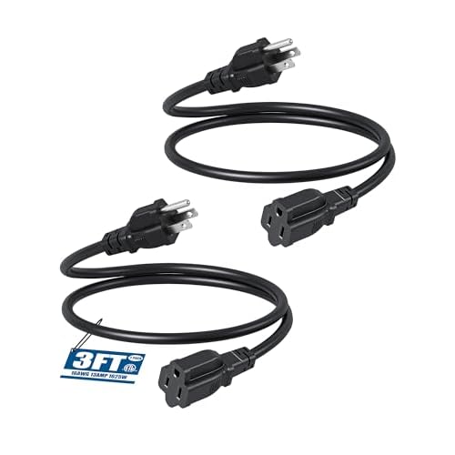 DEWENWILS 3 Foot Extension Cord, 16 AWG SJTW Weatherproof Power Cable for Indoor Outdoor Use, 3 Prong Grounded Outlets Plugs for Christmas Decor and Lights, Black, ETL Listed, 2 Pack 3 feet