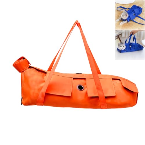 Treayes Foldable Cat Restraint Grooming Bag for Travel, Nail Trimming, Medical Operations, Anti-Scratch Anti-Bite (Orange L)