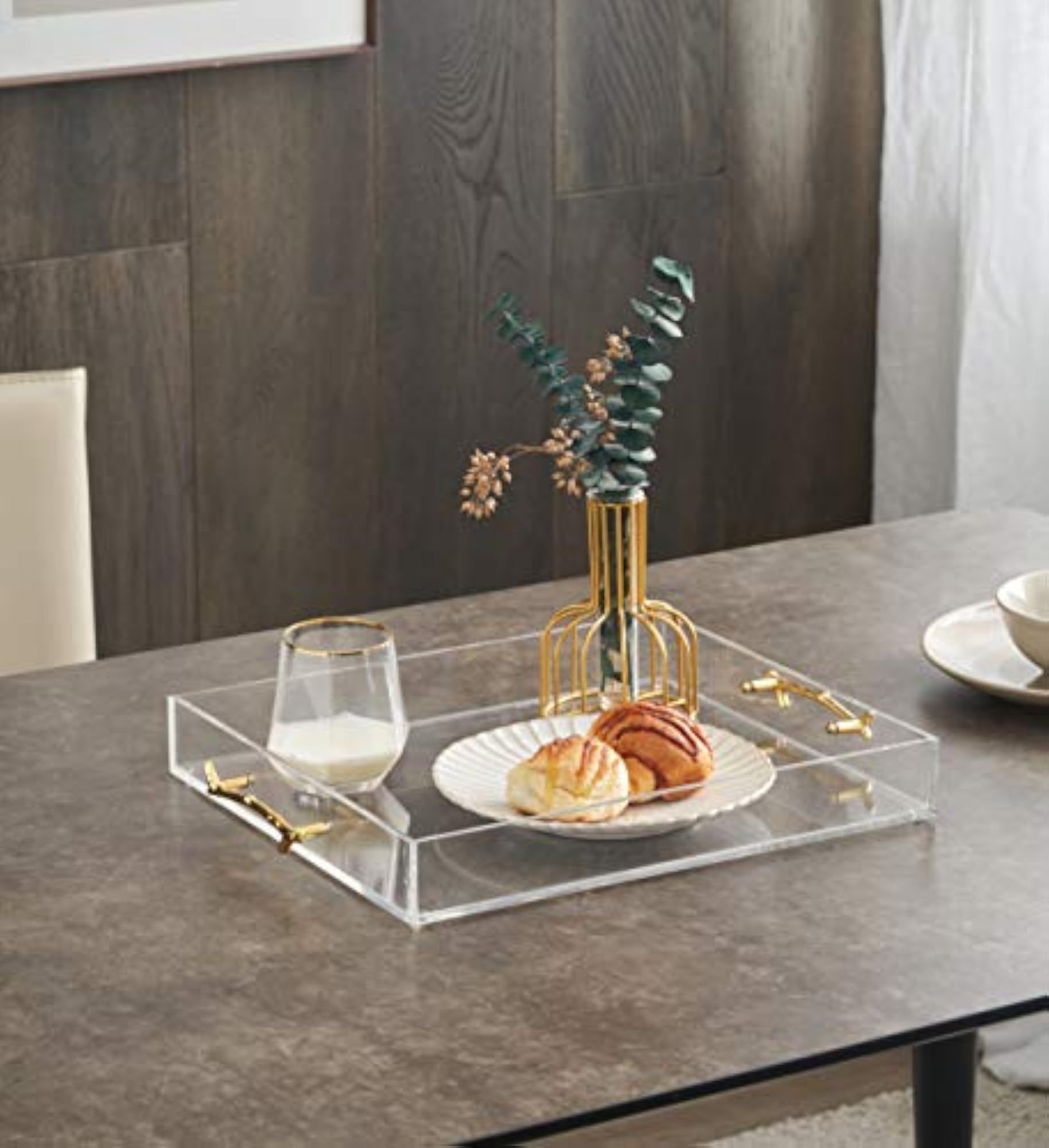 Clear Acrylic Serving Tray with Decorative Metal Handle