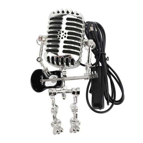 Srliya Vintage Microphone Guitar Robot Table Lamp Aluminum Retro Metal Robot Night Light for Bedroom Desk Home Decor (Black) - Image 2