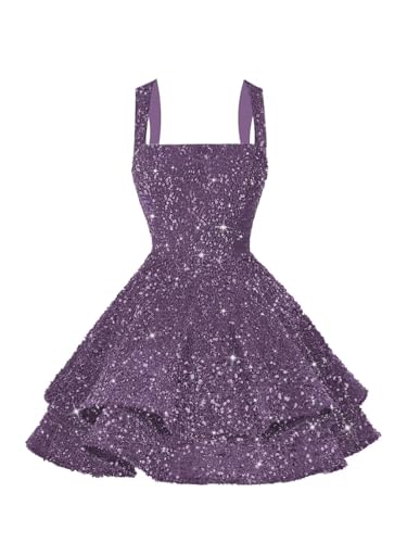 Image of vintys Teens Sequin Short Homecoming Dresses 16 Photo Shoot Tiered Cocktail Party Dress VS116