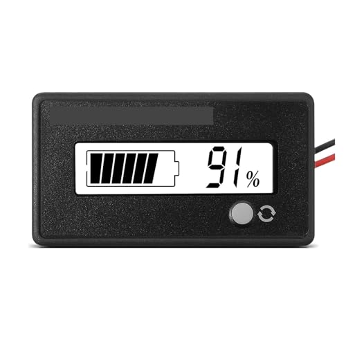 デジタル電圧・電流計 12V 24V 36V 48V 72V 容量電圧計(アラーム、ゲージインジケーター付き)(White)