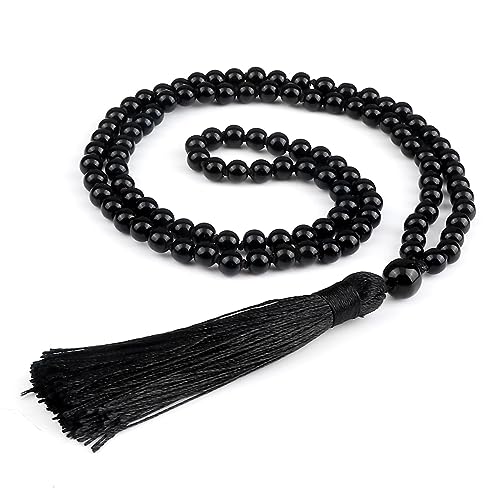 Collier de perles de pierre de lave volcanique et roche noire fait main de qualité