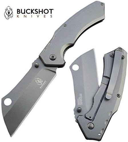 Buckshot 8 Inch Aircraft Grey Spring Assisted Thumb Open Pocket Cleaver Stainless Steel Blade Knife Tactical and Hunting | with Holt Multi Tool Key Chain