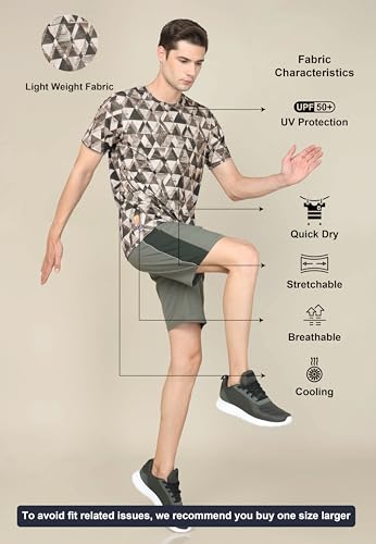 Image of TECHNOSPORT Men's Polyester Slim Fit All Over Print Crew Neck Half Sleeve T-Shirt with Technocool+,SPF50+ and Quick Dry