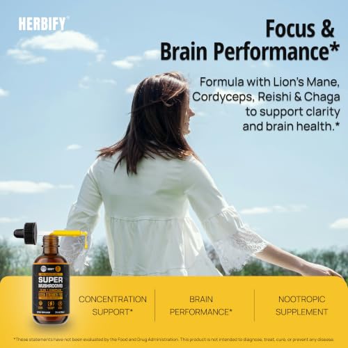 Image of Mushroom Supplement - Lions Mane Reishi Cordyceps Chaga Turkey Tail Inulin & More Mushrooms For Immune Support, Energy - Premium Nootropic Brain Supplements For Memory And Focus - Made in USA 2 FL Oz