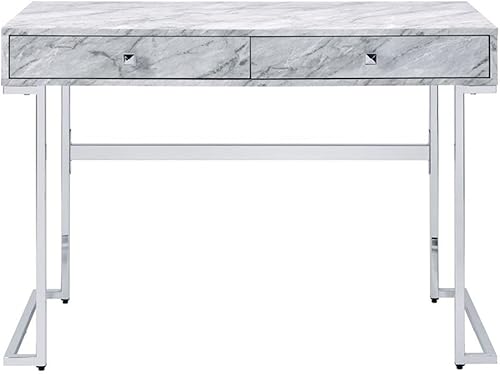 Miniatura 5 de Acme Tigress - Escritorio de mármol sintético con 2 cajones en blanco y cromado