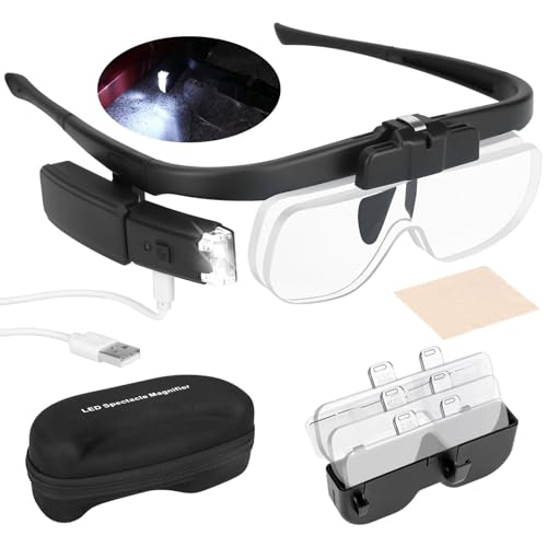 Linkstyle Head Magnifying Glasses for Hobbies, Lighted Magnifier with 3 Detachable Lenses for Reading Sewing, 1.5X to 2.5X