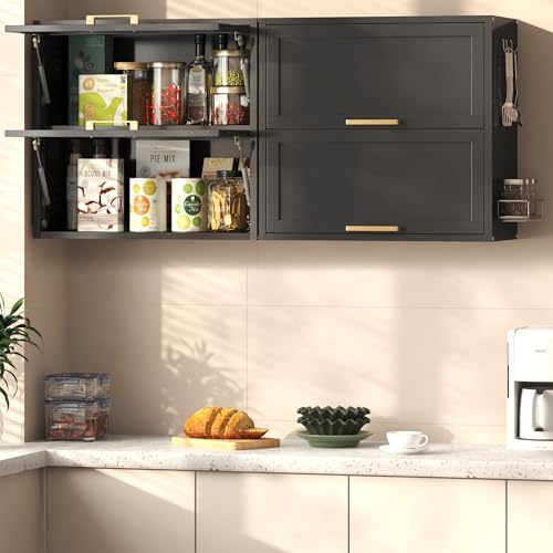 Coolsun Metal Wall Cabinet, Garage Wall Cabinet with Up-Flip Door, 25.6" H Wall Mounted Metal Storage Cabinet for Kitchen,Garage,Basement,Ware House Assembly Required (25.6" H Black)