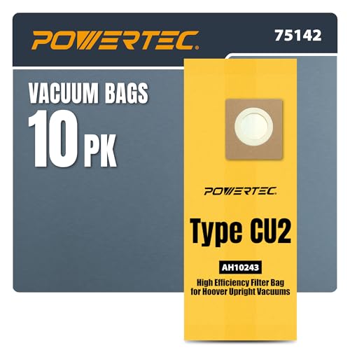 Image of POWERTEC AH10243 HEPA Vacuum Bags CU2 10 Pack for Hoover Commercial Hushtone Upright Vacuum Cleaners, Replacement Dust Filter Bags for CH54013, CH54015, CH54113 & CH54115 (75142)