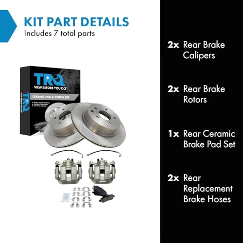 Image of TRQ Rear Brake Pad and Rotor Set Ceramic Calipers Compatible with 2005 Infiniti G35 2005 Nissan 350Z From 8 /01 /05 Production Date