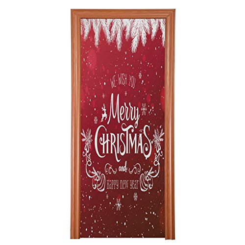 Qilmy Christmas Door Cover Washable High Elastic Fabric Waterproof Front Festive Door Cover For Home, Indoor Outdoor Party Decoration,35 x 79 Inch
