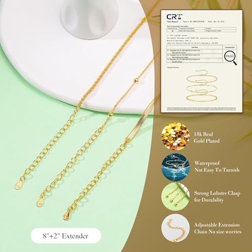 Image of Kenivira Sterling Silver Ankle Bracelets for Women,Gold Dainty Layered Waterproof Anklet for Women, Anklet Set Stackable Beach Gift Adjustable Size