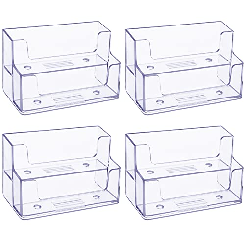 4 Pieces Clear Business Card Holder 2 Tiers Plastic Card Stand Organizer Card Holder Display For Home Office (4 Pieces) #TOP21