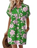 HOTOUCH Womens Casual Loose Shirt Dress Short Sleeve Button Up Summer Beach Collar Dresses Fashion Floral Dress Green XXL