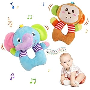JoyPlus Sonajero de Juguete Muñeca de Peluche, 2 Piezas Sonajero Peluche Juguete para bebé, Juguetes de Animales Suaves para Bebé, Bebé Instrumento Sentido para 0+ Meses