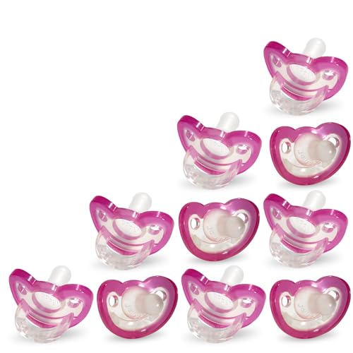 RaZbaby Jollypop Pacifier for Babies 3 Months and Up, USA Made, Natural Shaped Orthodontic Binky, Lovingly Shared in NICUs & Hospitals Worldwide, Medical-Grade 100% BPA-Free - 4 Pack - Pink