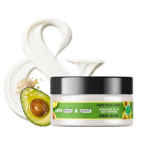 Love Beauty & Planet Avocado Oil & Peptide Hair Mask for Wavy Hair, Deeply Nourishes & Smoothens Frizz, Lightweight Formula
