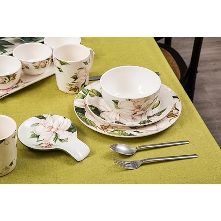 Bico Magnolia Floral Dinner Plates Set of 4, 11 Inch Large Ceramic Plates for Pasta, Steak, Stylish Serving Dishes, Microwave and Dishwasher Safe, Gift for Housewarming and Thanksgiving