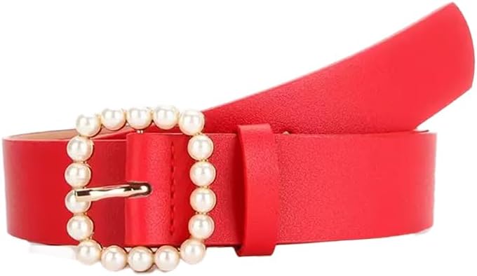 Women's Elegant Pearl Buckle Leather Belts for Jeans, Dresses, Pants