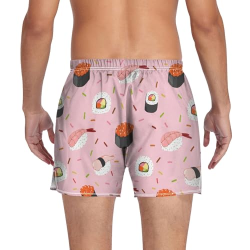 Sushi Roll Pink Men's Cotton Boxer Shorts Pajama Bottoms Moisture-Wicking Underwear Sleep Shorts with Button Fly2