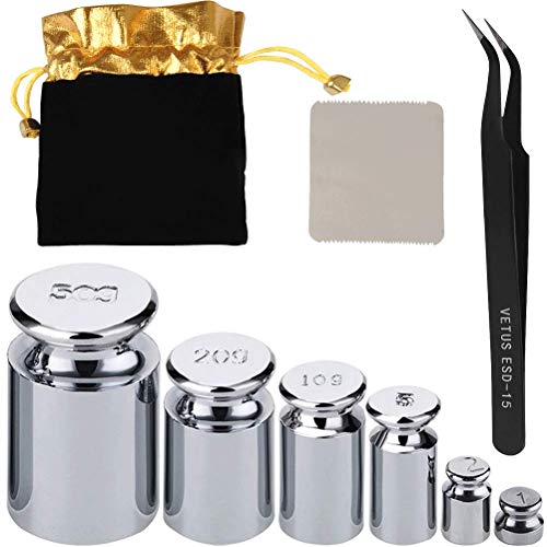 YANSHON Pesos de Calibraci�n de Gramo Precisi�n Balance Escala Calibraci�n de Peso Kit Cromado, Pesas de Calibrar Gromos para Escala Balanza Digital 1g 2g 5g 10g 20g 50g, con 1 Pinza+1 Bolsa+1 pa�o